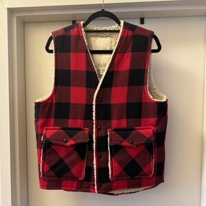 Denim & Supply Ralph Lauren Fleece-Lined Wool-Blend Vest in Red Buffalo Check M